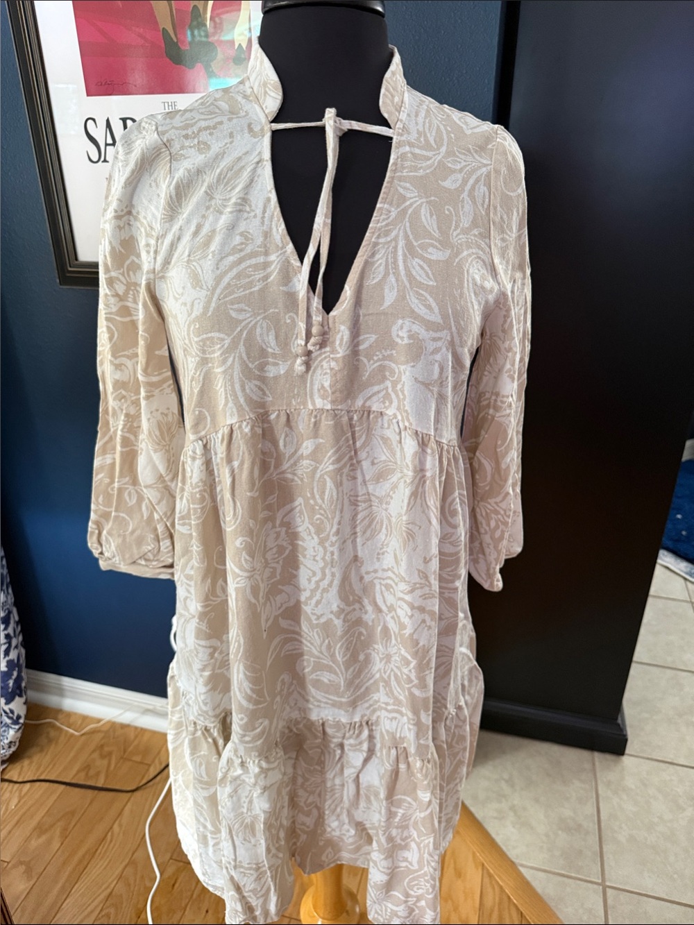 Ellen Tracy Cream Paisley Mini Dress